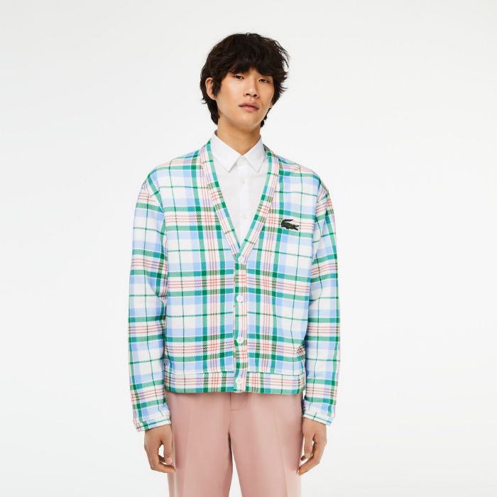 Εικόνα της Ανδρικό Tartan Print Βαμβακερό V Neck Cardigan